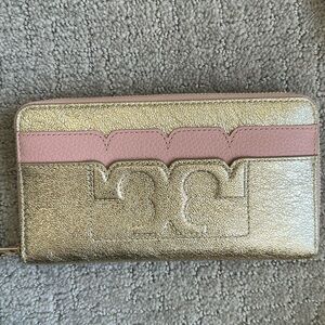 Tory Burch Wallet Pink and Gold Leather